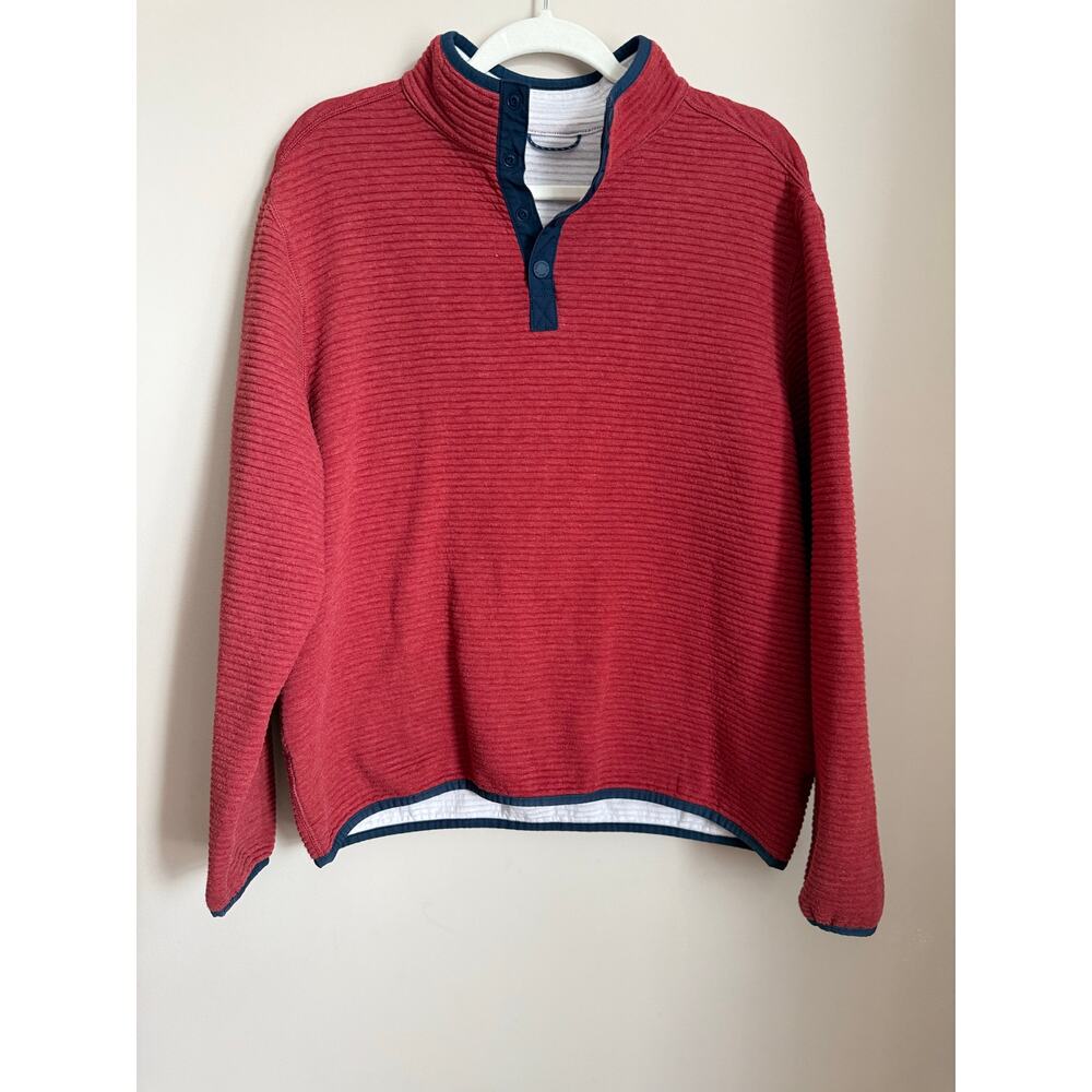 Southern Tide Reversible Ribbed 4-Snap Henley Pullover | Red/Blue Trim | Size L‎